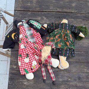 Vintage Lot Primitive Folk Art Handmade Dolls Snowman Santa Gingerbread Girl Boy